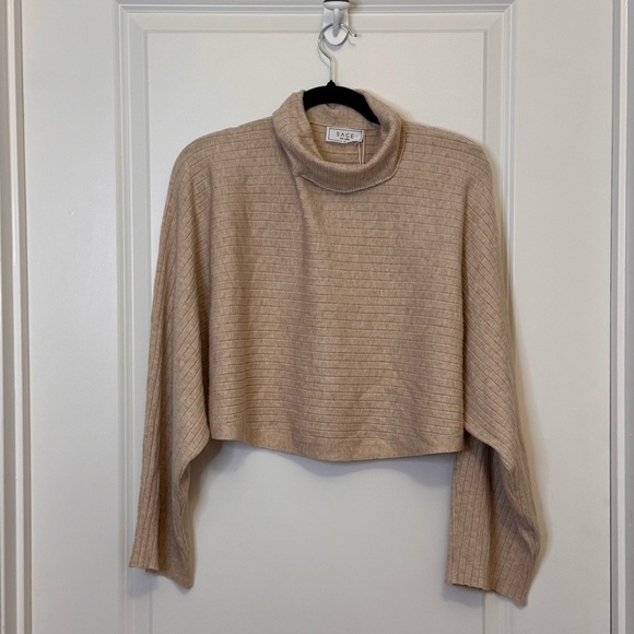 Sage Tan Cowl Neck Sweater Knit Minimalist Design - Picture 1 of 3